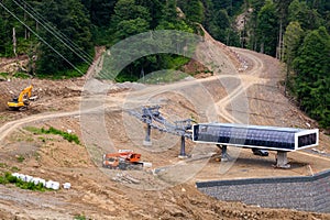 Construction site in a mountainous area. Construction of the cable car station of the ski resort