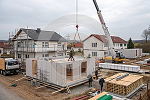 Prefabricated residential house construction site