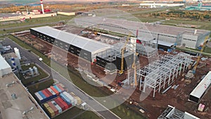 Construction site of new industrial complex aerial view