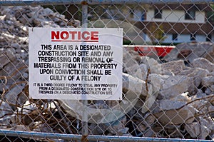 Construction site no trespassing sign