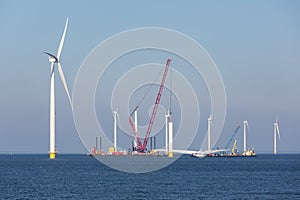 Construction site of offshore wind farm near the Dutch coast