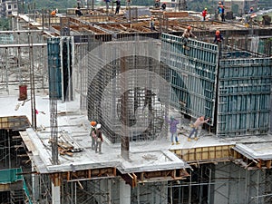 The construction site is operating during the day.