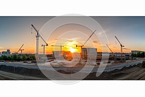 Construction site panorama at sunset Generative AI.