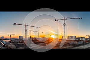 Construction site panorama at sunset Generative AI.