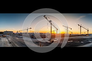 Construction site panorama at sunset Generative AI.