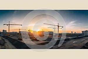 Construction site panorama at sunset Generative AI.