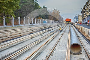 Construction Site of Railroad Rennovation Works in City