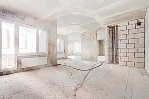 Construction site residential apartment building interior in concrete progress