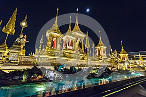 Construction site of the Royal funeral pyre at night in Bangkok, Thailand