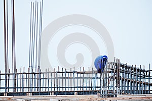 Construction site, Safety helmet on steel construction after work