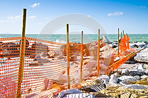 Construction site with safety orange grid