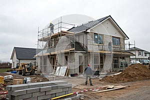Construction of a new residential house at building site