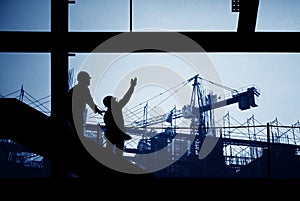 Construction site silhouette people, business, crane, design by architecture