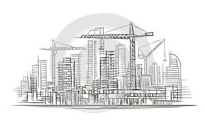 Construction site sketch. Vector. Layered.