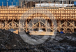 Construction site with timber formwork