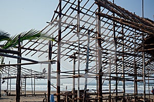 Construction site of touristic cafe on indian beach goa photo