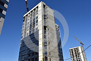 construction site, tower crane, apartment, background, blue, building, buildings, city, commercial, complex, condominium,