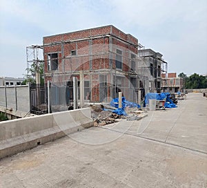 Construction site of a townhome in the city of bangkok, Thailand photo