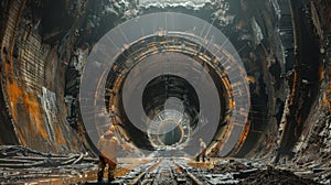 The construction site of the tunnel of the high-speed railway line . Construction of a large tunnel under the mountain