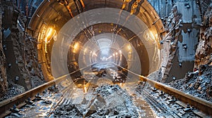 The construction site of the tunnel of the high-speed railway line . Construction of a large tunnel under the mountain