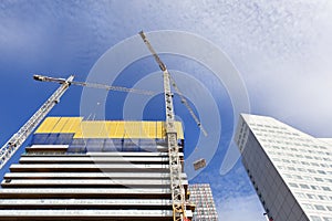 Construction site with two cranes