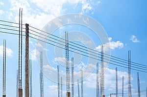 Construction site view of scaffolding poles on building site