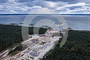 Construction site of Vistula Spit canal in Poland