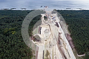 Construction site of Vistula Spit canal in Poland