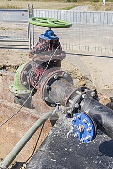 Construction site on a water pipe as supply line for construction area