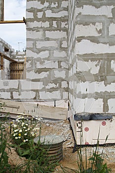 Construction site on which the walls are built of gas concrete b