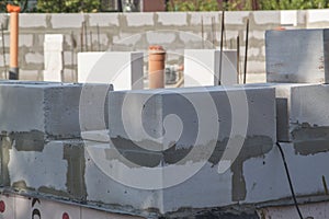 Construction site on which the walls are built of gas concrete b