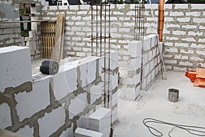 construction site on which the walls are built of gas concrete b