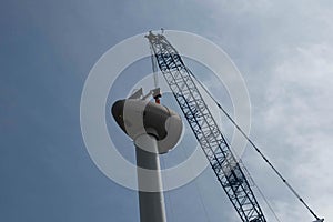 Construction site wind power plants in wind farm