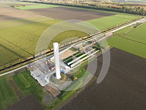 Construction site of a wind turbine green energy generation in The Netherlands. Sustainable energy transistion in the