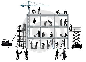 Construction site with construction workers. illustration