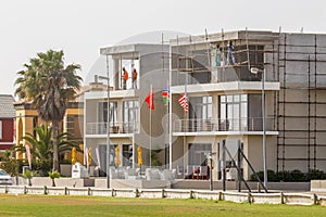 Construction site with workers, Walvis Bay, Namibia.