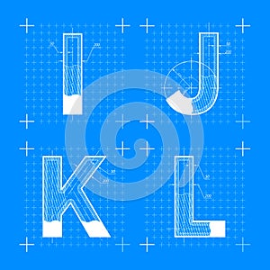 Construction sketches of I J K L letters