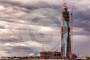 Construction of skyscraper in St. Petersburg, Russia