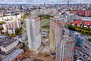 Construction of skyscrapers in center of a modern city