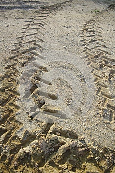 Construction soil with tractor wheel trace