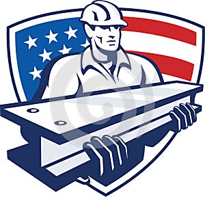 Construction Steel Worker I-Beam American Flag