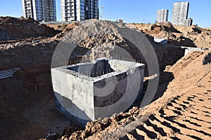 Construction of stormwater pits, sanitary sewer system distribution chamber and pump station. Sewerage manhole and pipes line