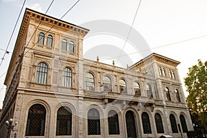 The construction of the sumptuous palace for the new headquarters of the Cassa di Risparmio di Bologna photo