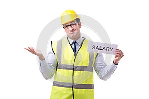 Construction supervisor asking for higher salary isolated on whi