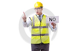 Construction supervisor with no asnwer isolated on white backgro photo