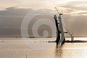 Construction of a swing bridge in the sea...