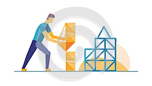 Construction Team Building Blocks, Collaborative Project Vector, vector design Generative AI