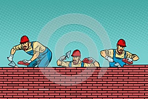 Construction team laying a brick wall background