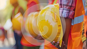 The construction team safety helmets. AI generated