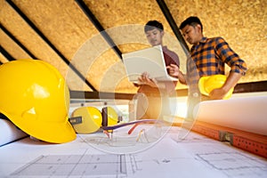 [Construction Teamwork ] Team of engineer and architects working, meeting, discussing,designing, planing, measuring layout of